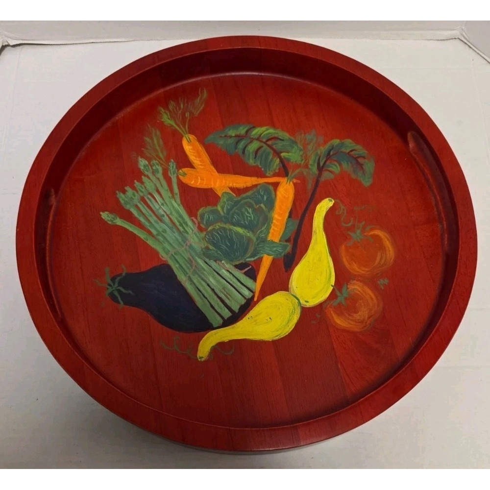 David & Carey International Wood Serving Tray Hand Painted Vegetables